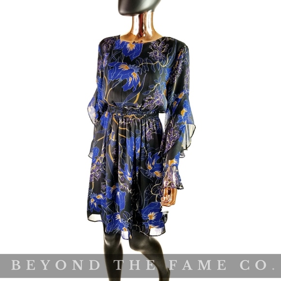 LAST ONE! I.N.C Ruffled Sleeve Chiffon Flare Dress - Picture 2 of 6